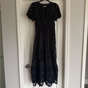 Anthropologie Somerset Black Lace Cutout Maxi Dress